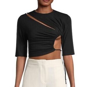 Sid Neigum Black Asymmetric Cutout Ruched Jersey Top